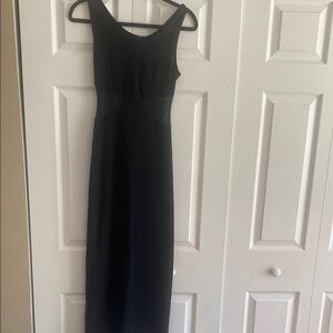 Miss California black‎ sleek Y2K maxi dress bodycon mesh panel at waist M